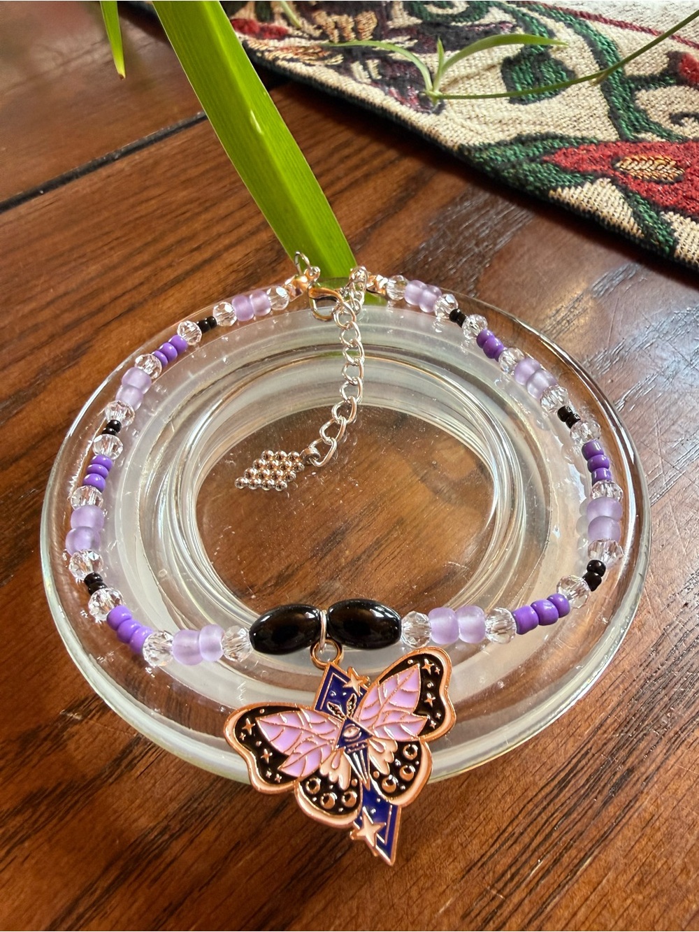 Handmade Purple Butterfly Pendant Bracelet by